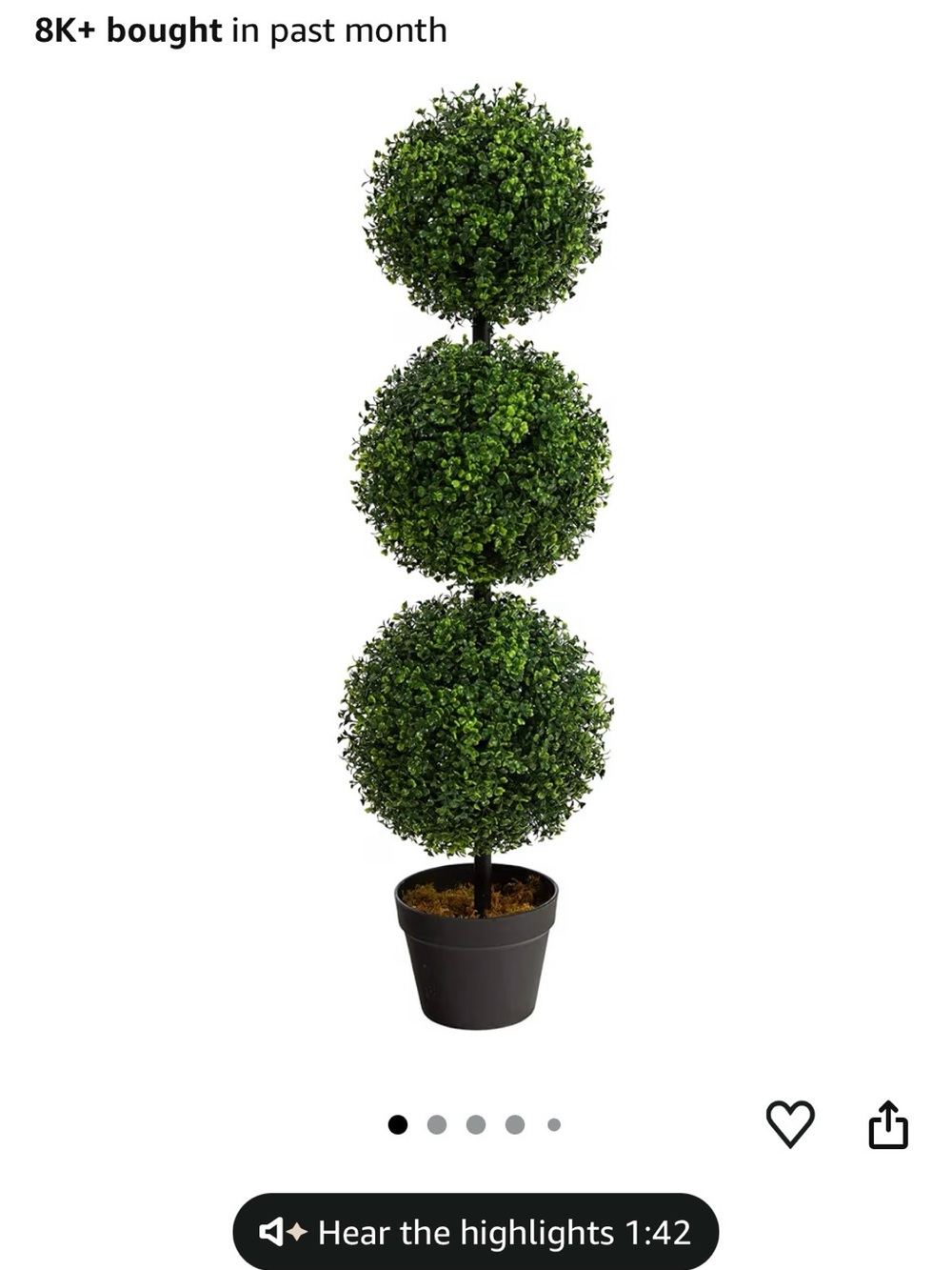 Triple Ball Topiary Artificial Plant in Black Planter - Green